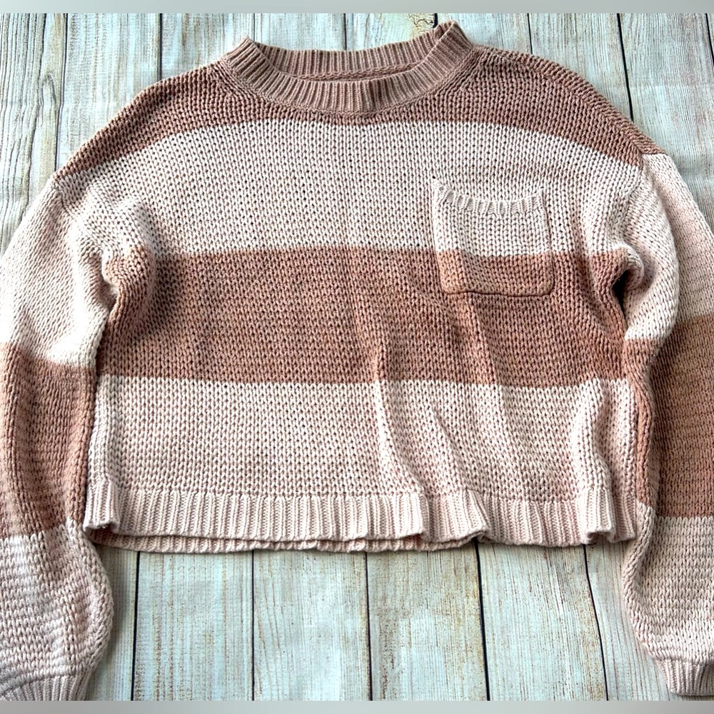American Eagle Pink Striped Cropped Sweater